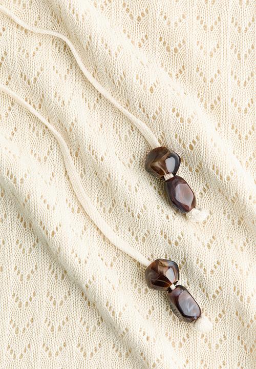 H&M - Pointelle-knit tie-detail top - light beige