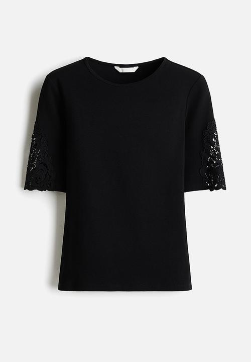 H&M - Ribbed lace-inset top - black