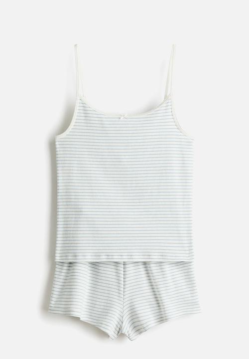 H&M - Cotton pointelle pyjamas - white/light blue striped