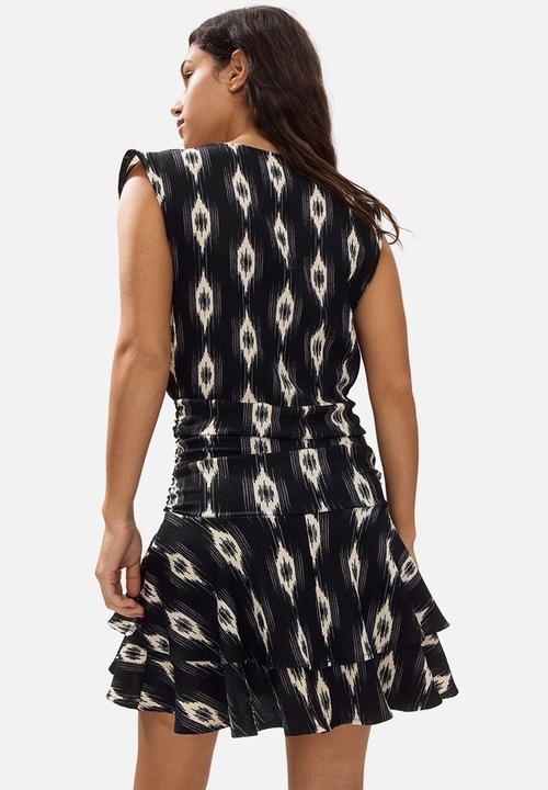 H&M - Crinkled tiered dress - black/patterned