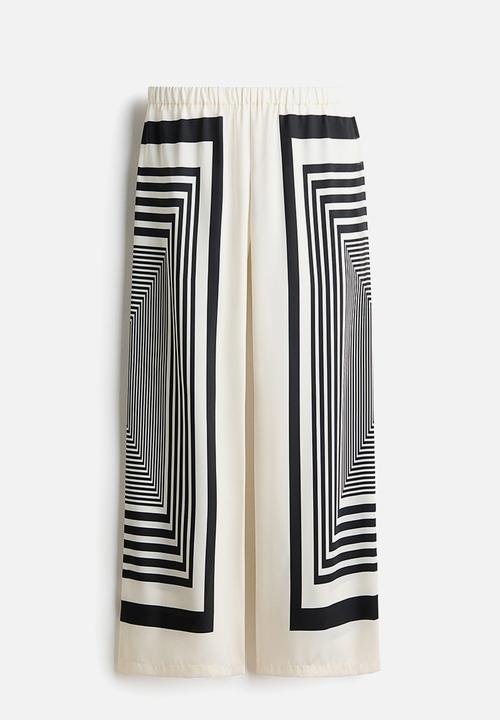 H&M - Wide satin trousers - cream/patterned