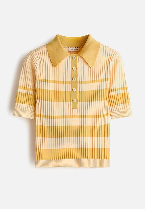 H&M - Rib-knit polo shirt - light yellow/striped