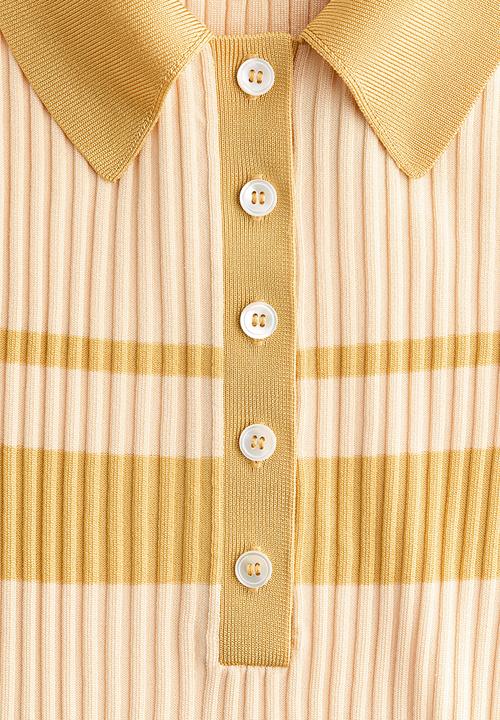 H&M - Rib-knit polo shirt - light yellow/striped