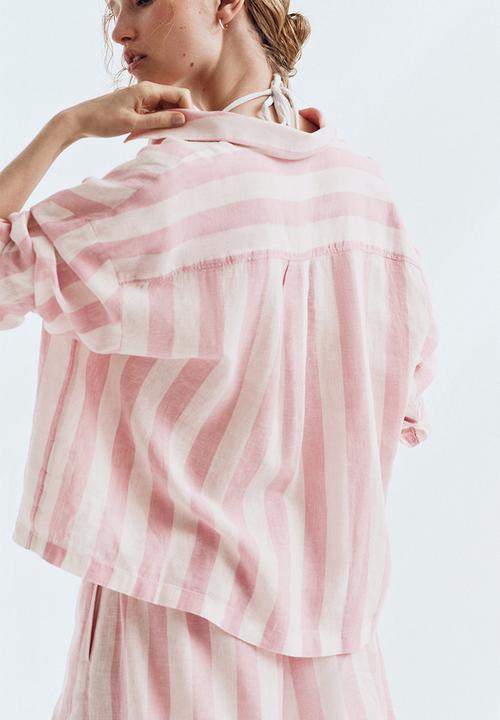 H&M - Linen-blend shirt - light pink/striped