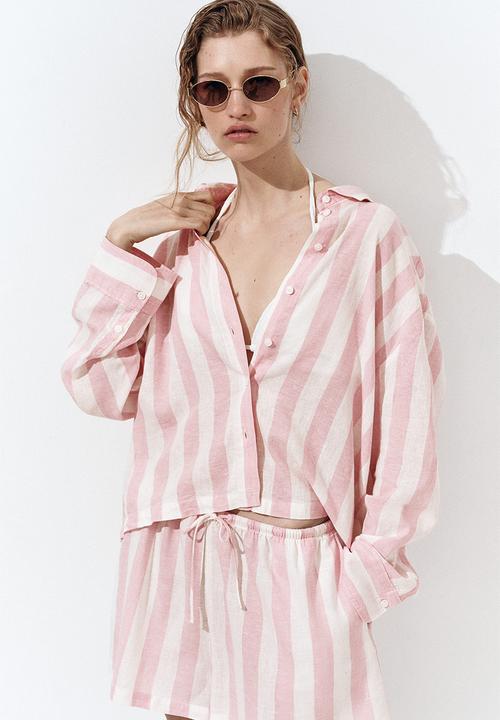 H&M - Linen-blend shirt - light pink/striped