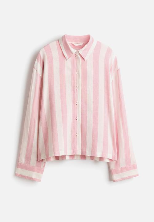 H&M - Linen-blend shirt - light pink/striped