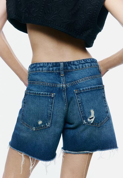 H&M - Raw-edge denim shorts - denim blue