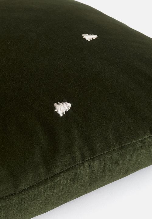 H&M - Embroidery-motif cushion cover - dark green/spruces