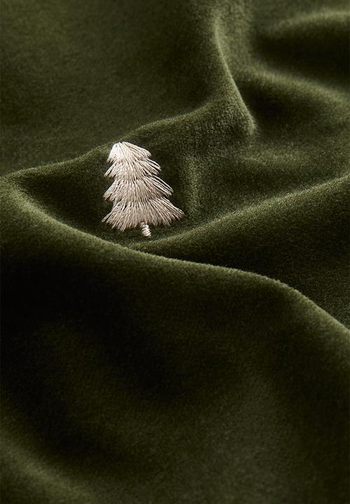 H&M - Embroidery-motif cushion cover - dark green/spruces
