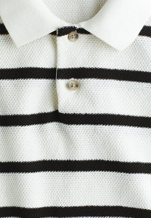 H&M - Waffle-knit polo shirt - white/black striped