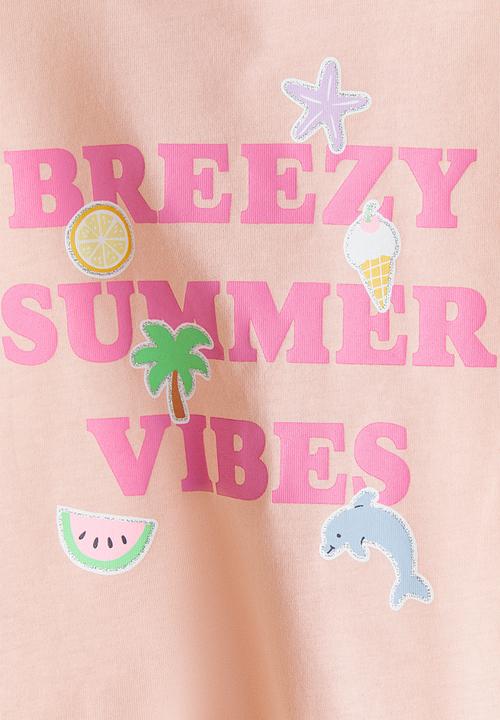 H&M - Printed T-shirt - peach pink/summer