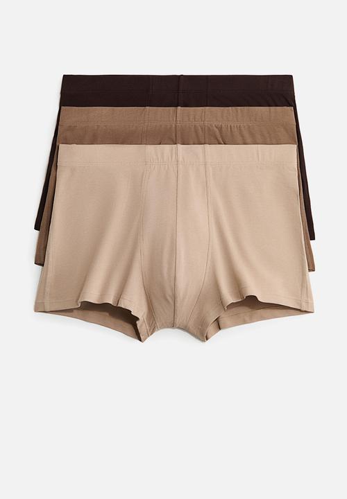H&M - 3-pack short cotton trunks - beige/brown