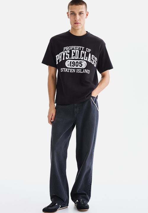 H&M - Relaxed fit printed t-shirt - black/phys. ed. class
