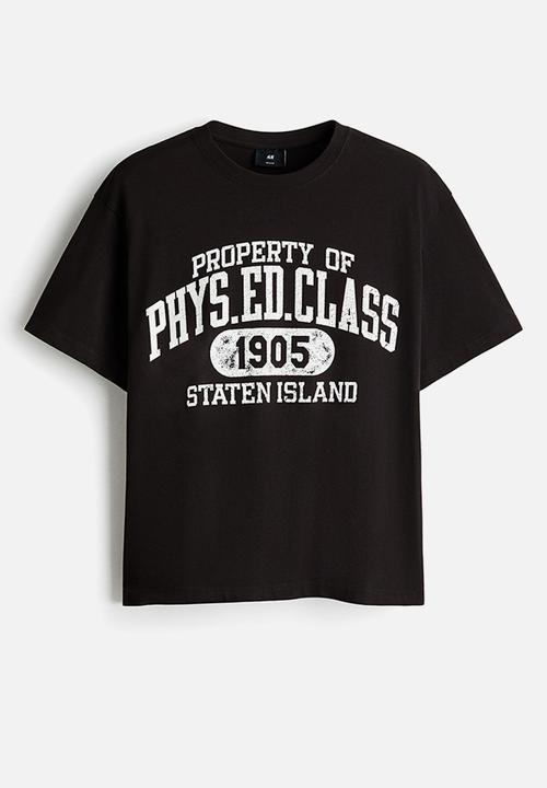 H&M - Relaxed fit printed t-shirt - black/phys. ed. class