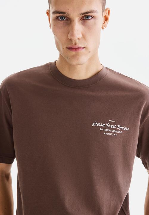 H&M - Relaxed fit printed t-shirt - brown/sierra crest motors