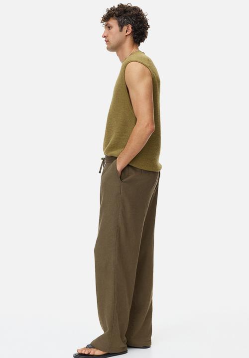 H&M - Relaxed fit linen-blend trousers - khaki green