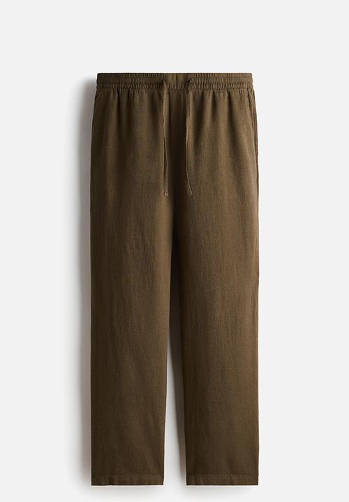 H&M - Relaxed fit linen-blend trousers - khaki green