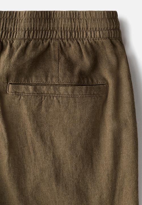H&M - Relaxed fit linen-blend trousers - khaki green