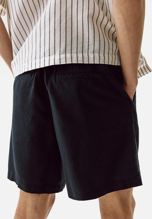 H&M - Relaxed fit linen-blend shorts - navy blue