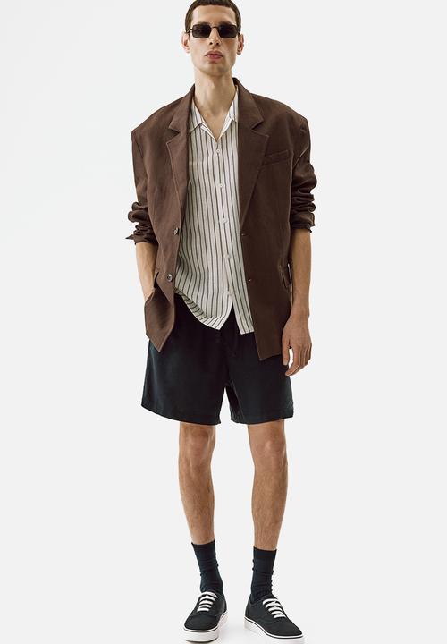 H&M - Relaxed fit linen-blend shorts - navy blue