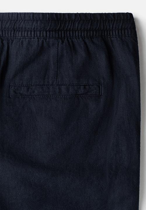 H&M - Relaxed fit linen-blend shorts - navy blue