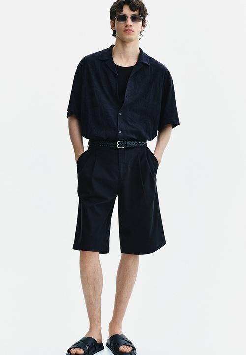 H&M - Relaxed fit jacquard-jersey resort shirt - black