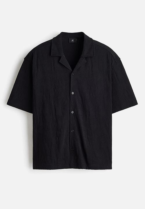 H&M - Relaxed fit jacquard-jersey resort shirt - black