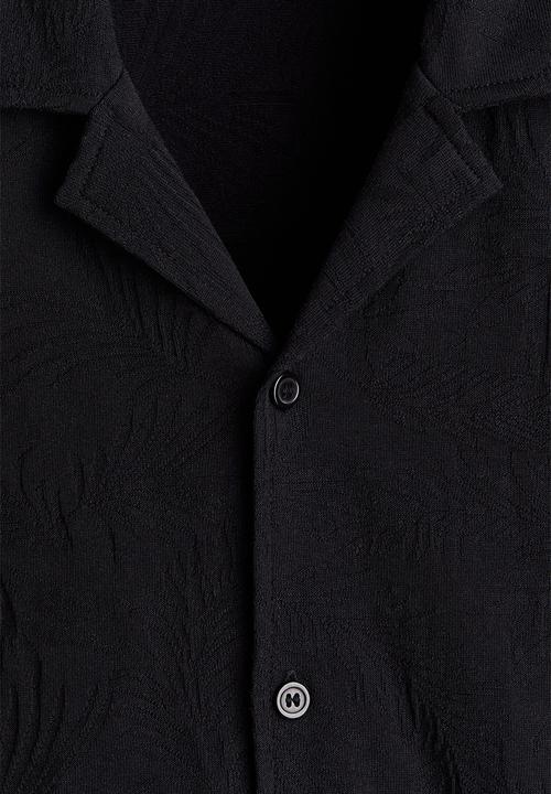 H&M - Relaxed fit jacquard-jersey resort shirt - black
