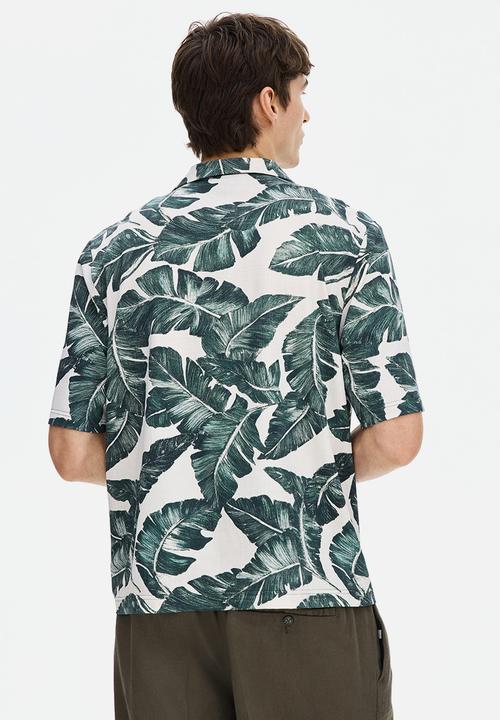 H&M - Regular fit resort shirt - white/plants