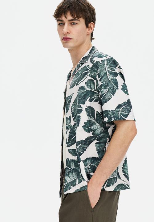 H&M - Regular fit resort shirt - white/plants
