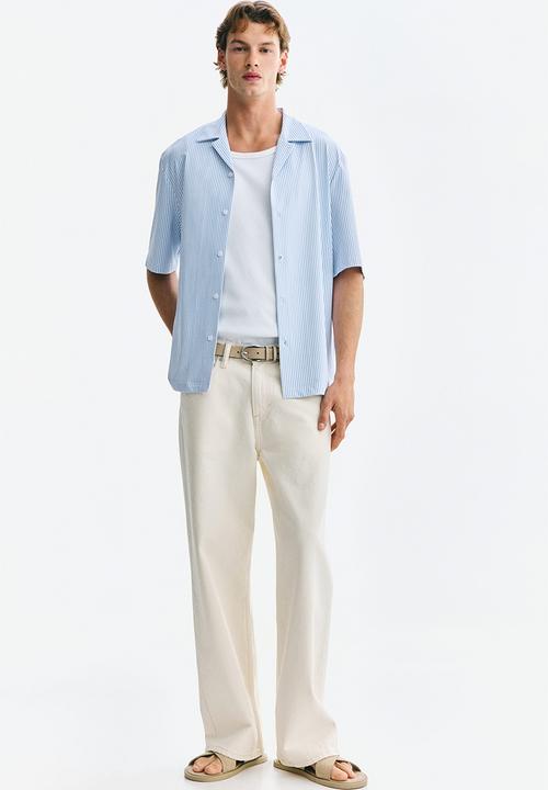 H&M - Regular fit resort shirt - light blue/striped