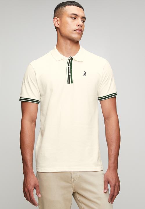 POLO - MENS CONTRAST PLACKET SS GOLFER - White