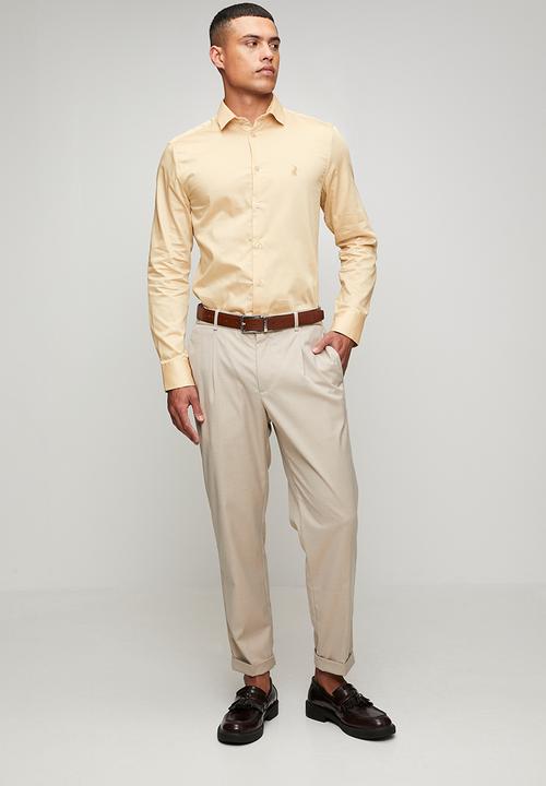 POLO - Mens long sleeve plain shirt - beige