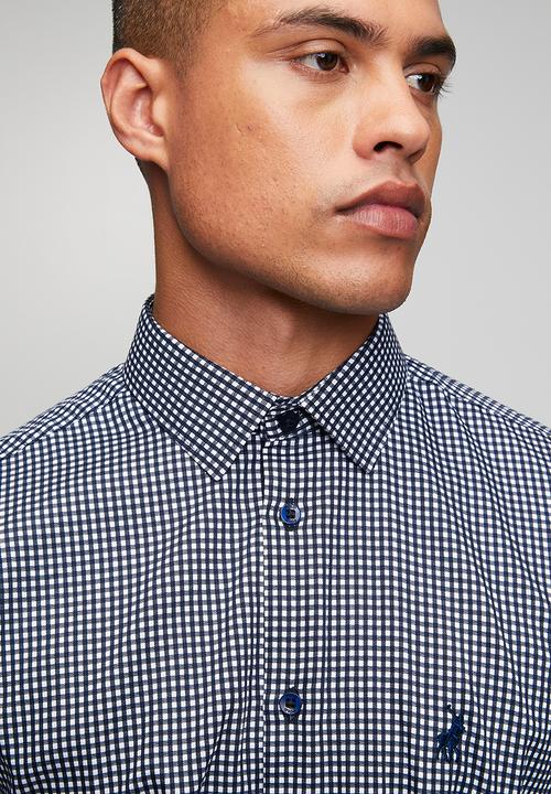 POLO - Mens long sleeve gingham shirt - navy