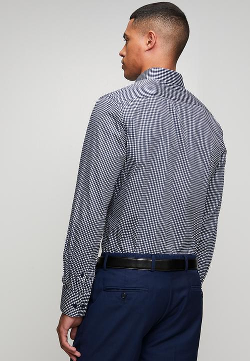 POLO - Mens long sleeve gingham shirt - navy