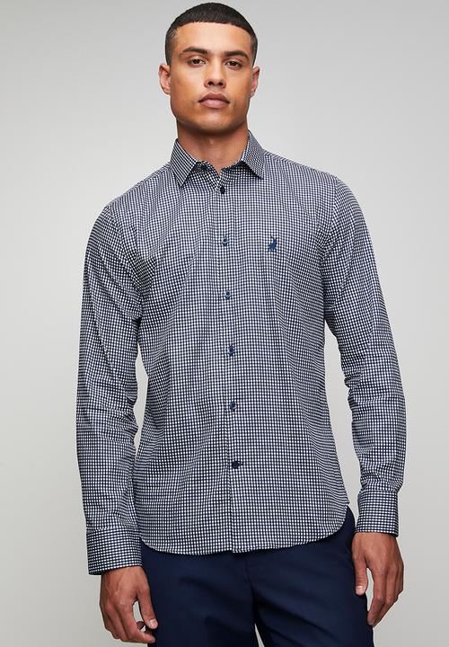 POLO - Mens long sleeve gingham shirt - navy