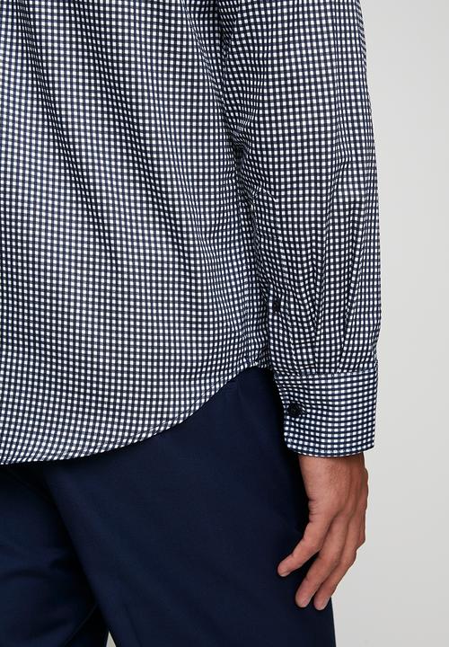 POLO - Mens long sleeve gingham shirt - navy
