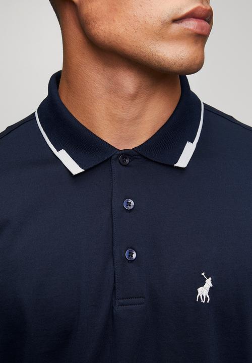 POLO - Mens plain dm tipped button short sleeve golfer - navy