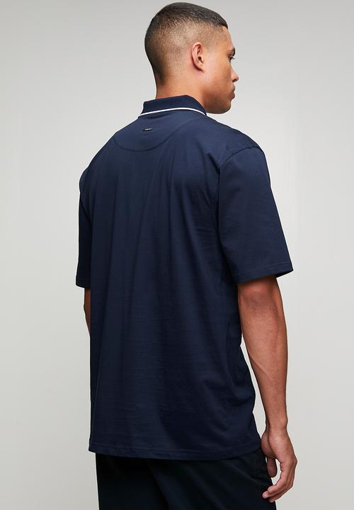POLO - Mens plain dm tipped button short sleeve golfer - navy