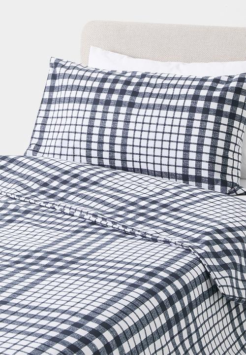 Sixth Floor - Orion Check Cotton Blend Kids Duvet Set - Navy