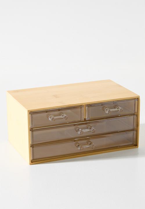 Bathroom Solutions - BAMBOO MAKE-UP ORGANISER 4 DRAWER LRG