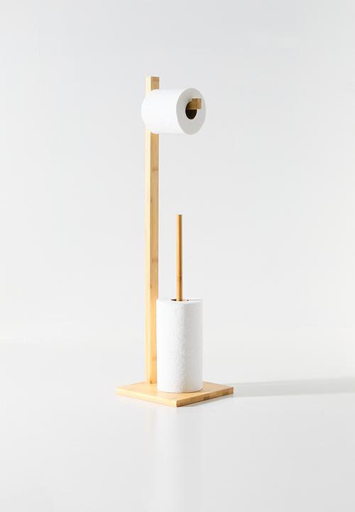 Bathroom Solutions - Bamboo toilet roll holder set - natural