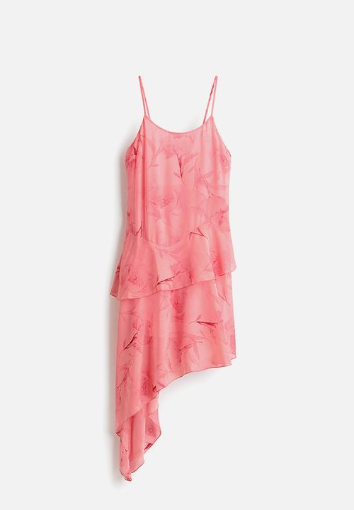 H&M - Asymmetric chiffon dress - pink/floral