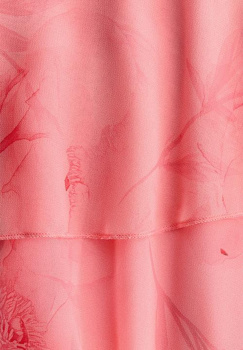 H&M - Asymmetric chiffon dress - pink/floral