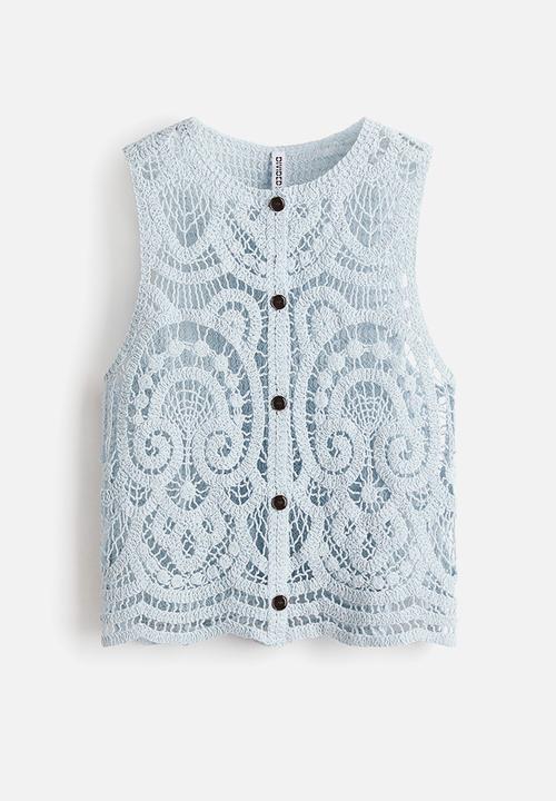H&M - Crochet-look button-front top - light dusty turquoise