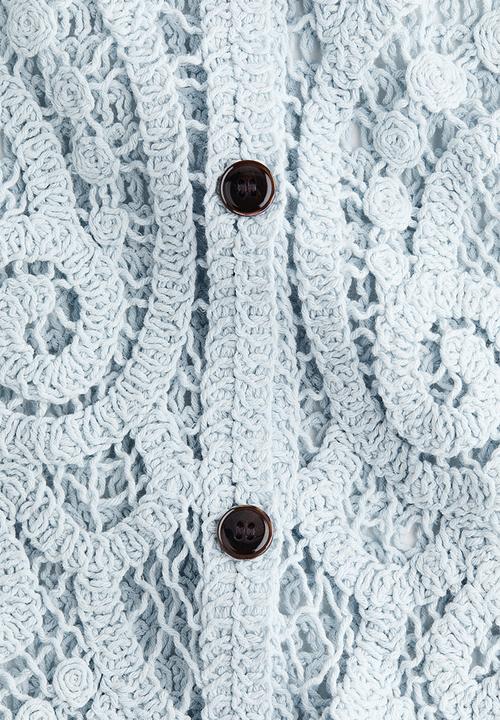 H&M - Crochet-look button-front top - light dusty turquoise