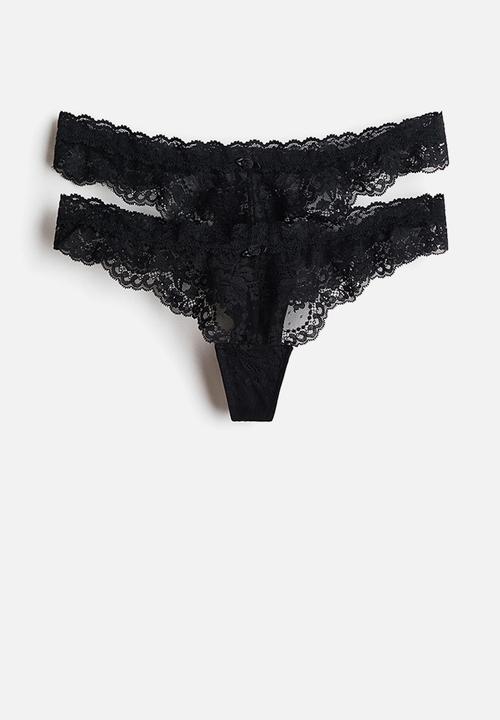 H&M - 2-Pack lace thong briefs - black