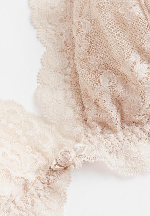 H&M - Padded non-wired lace bra - pale beige