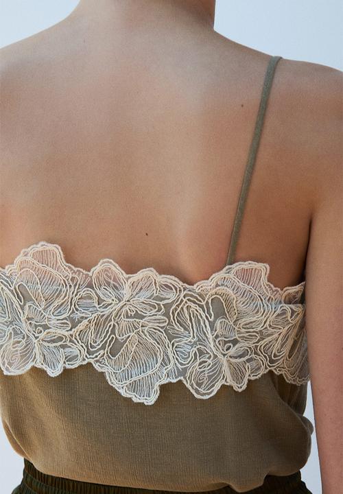 H&M - Appliqu?d strappy top - khaki green