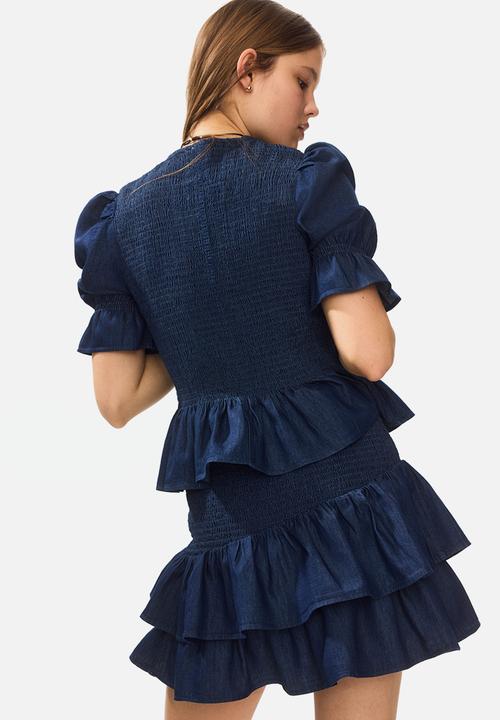 H&M - Smocked denim blouse - dark denim blue